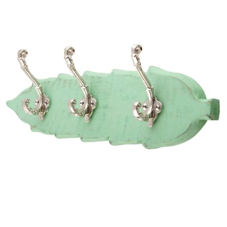 Green Silver Small Wall Wooden Iron Hooks